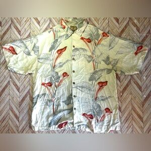 Tommy Bahama Men’sButton Down Large Ivory Floral 100% Silk Hawaiian Spec.Buttons